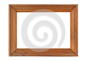 Empty simplicity brown wooden frame for artwork or photo isolated on white background