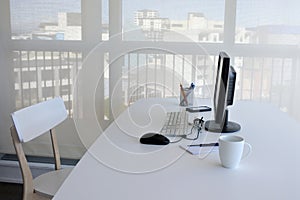 An empty single working desk in home office