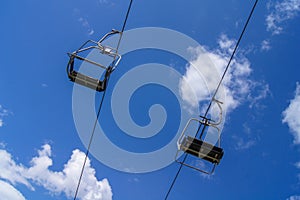 Empty ski lift with blue sky