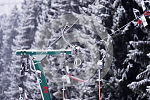 Empty ski lift cable in a ski resort