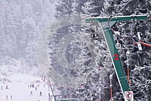 Empty ski lift cable in a ski resort