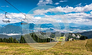 Empty ski lift chair in resort Malino Brdo, Slovakia