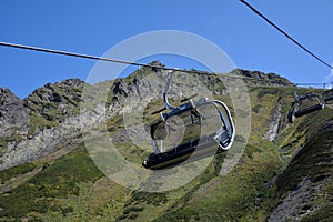 Empty ski lift in the mountains