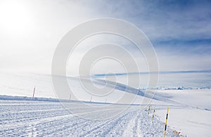 Empty ski slope in high mountain (3900 mt) on the Alps