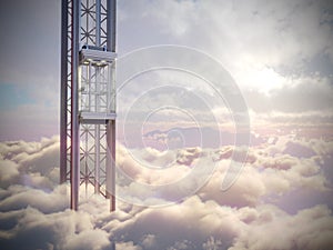 Empty sky elevator concept on the sky clouds background concept composition