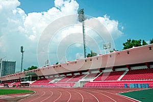 The empty small stadium and running track