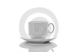 Empty small white porcelain coffee Cup on a white saucer top view isolated on a white background