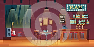 Empty snack bar, pub interior cartoon vector