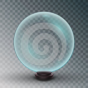 Empty Snow Globe Vector. Shadows, Reflection And Lights. Glass Sphere On A Stand. Isolated On Transparent Background