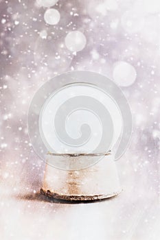 Empty Snowglobe Banner with Snow Flakes and Light Beams