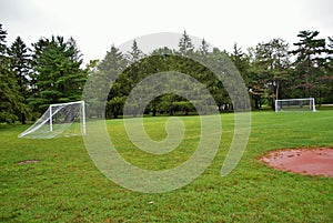 Empty soccer field football pitch in a park