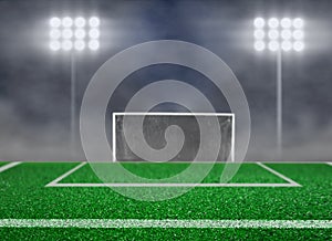 Empty Soccer Field and Spotlight with Smoke