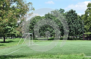 Empty soccer pitch with goal