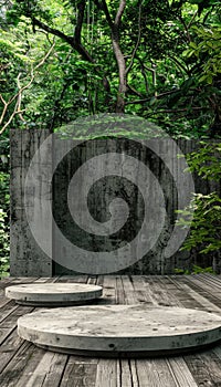 Empty space mockup podium against lush jungle background professional photography for visual impact