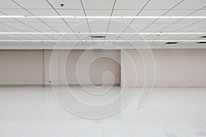 Empty Space of White Room with Ceiling Light for Interior