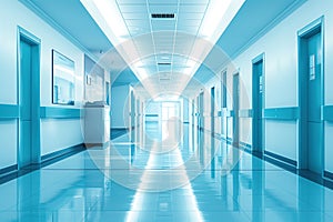 This an empty spacious hallway in hospital with clinic interior