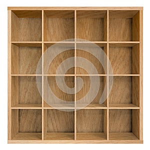 Empty square bookshelf or bookcase 3d illustration