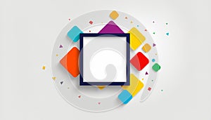 empty square frame surrounded by colorful rounded geometric shapes