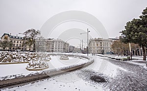 Empty square leading to the main avenue.