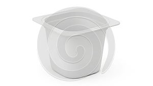 Empty square white plastic container on white background