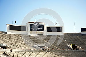 Empty stadium and scoreboard