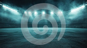 an empty stadium under bright floodlights ready