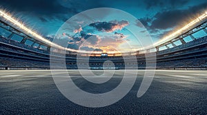 an empty stadium under bright floodlights ready