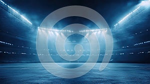 an empty stadium under bright floodlights ready