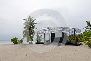 Empty stage is beach waiting for concert