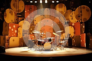 Empty stage with a drum set ready for the concert