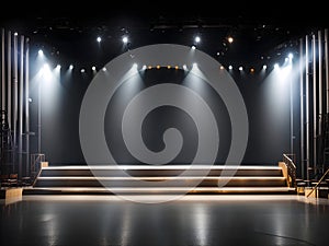 Empty Stage Illuminated by Projectors for Dance Performance
