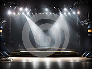 Empty Stage Illuminated by Projectors for Dance Performance