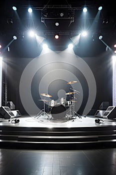 Empty Stage Illuminated by Projectors