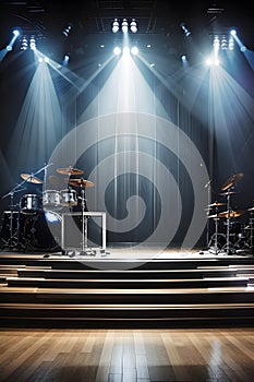 Empty Stage Illuminated by Projectors