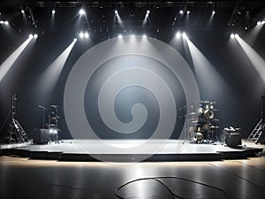 Empty Stage Illuminated by Projectors