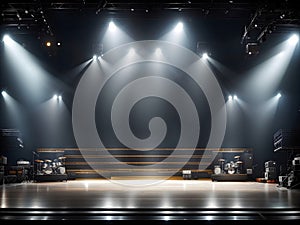 Empty Stage Illuminated by Projectors