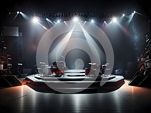 Empty Stage Illuminated by Projectors