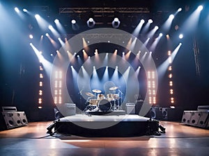 Empty Stage Illuminated by Projectors