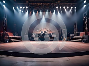 Empty Stage Illuminated by Projectors