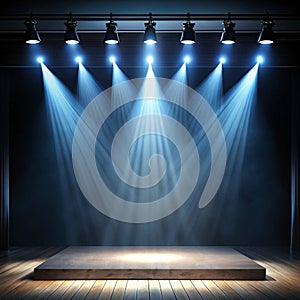 An empty stage, lit by spotlight
