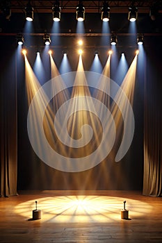 An empty stage, lit by spotlight