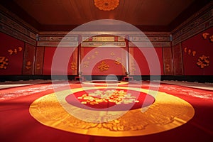 Empty stage red Chinese decoration. Generate Ai