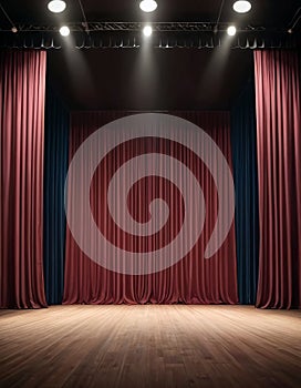 Empty Stage with Red Curtains