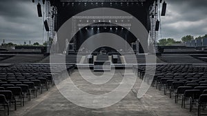 empty stage with seats and lights at the concert hall in front of the stage