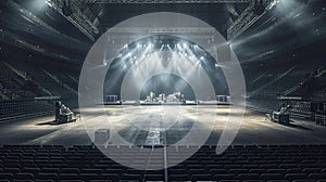 empty stage with seats and lights at the concert hall in front of the stage
