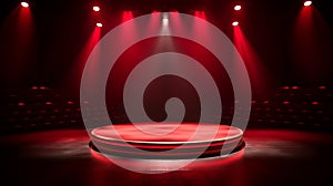 Empty stage of the theater and theatrical serenity, red stage light. Generative ai