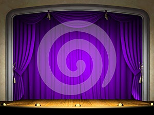 Empty stage with violet curtain