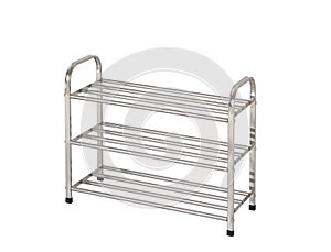 Empty stainless steel shoe racks isolated on white