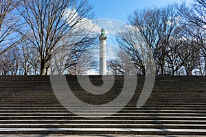 Empty Stairs leading to the Prison Ship Martyrs Monument at Fort Greene Park in Fort Greene Brooklyn New York during Winter