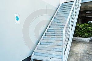 Empty stairs.Steel stair for fire exit door in factory